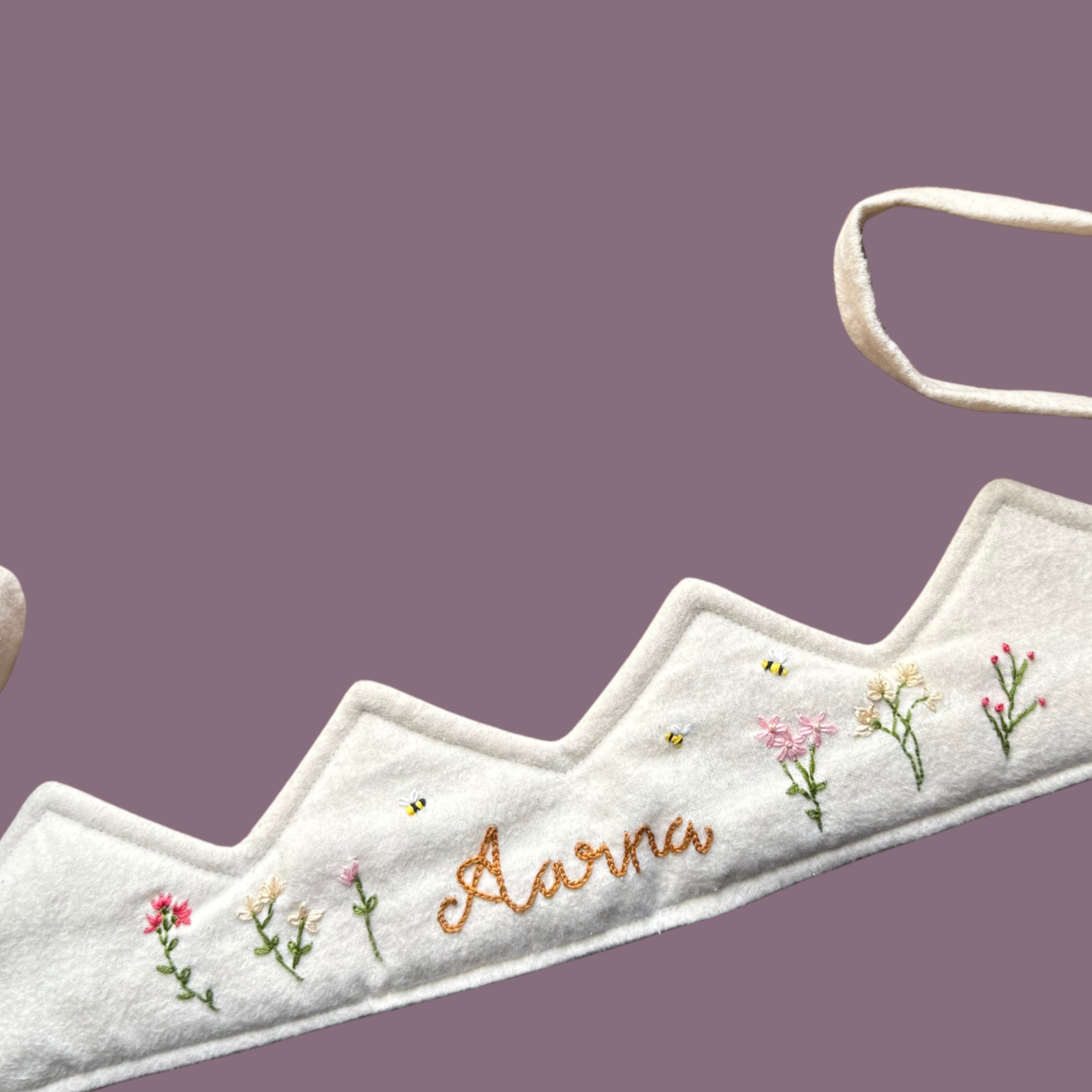 Hand embroidered Floral Custom Name Crown